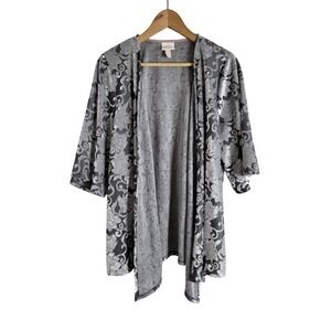 Knox Rose Silver Grey Floral Burnout Velvet Open Front Cardigan Kimono L